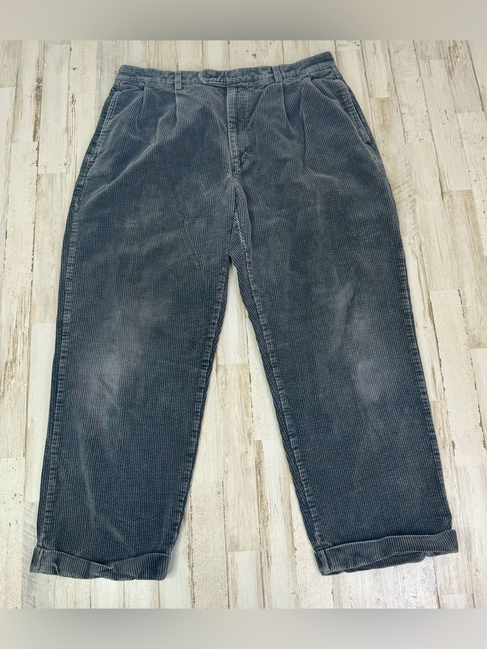 Natural Issue Mens 36x28 Wide Leg Corduroy Cuffed Pants Gray Pleated